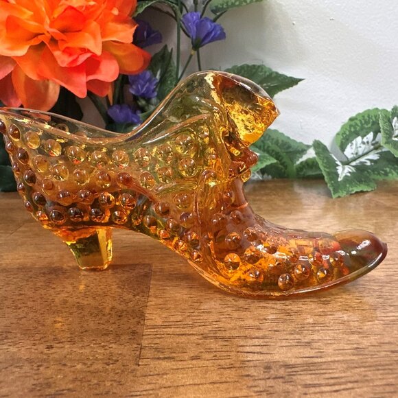 Fenton Amber Hobnail Glass‎ Shoe Boot Vintage Slipper Collectible Glassware - Picture 1 of 4